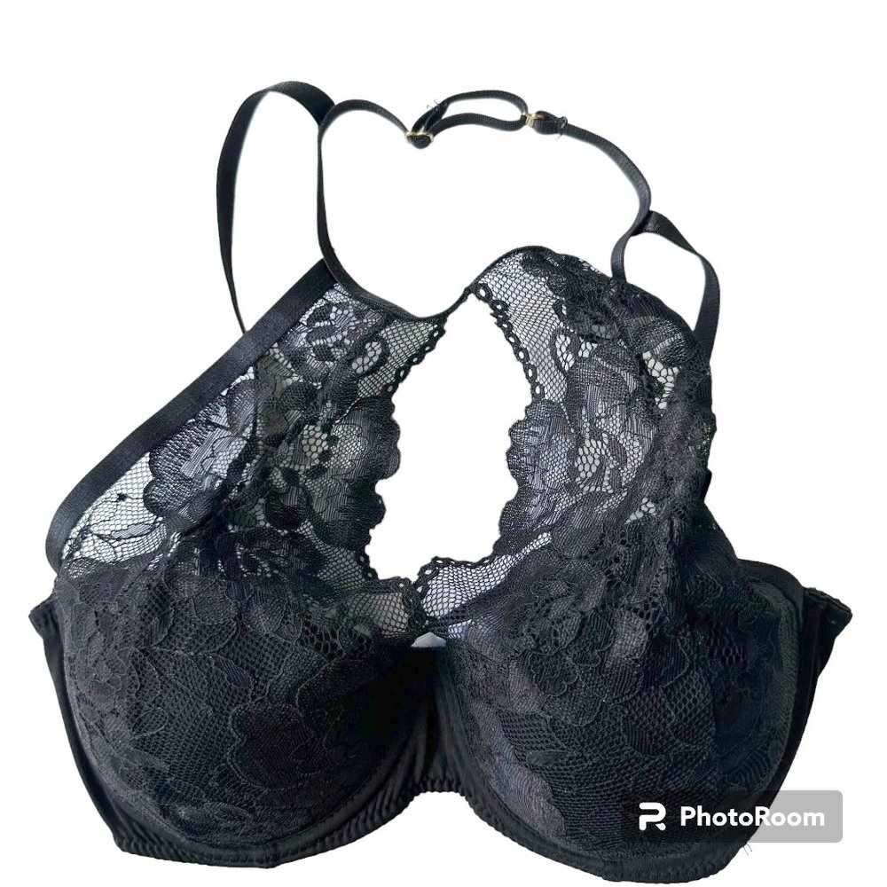 Bebe Strappy Lace Balconette Bra 34B Black Push Up Underwire Sexy Bride …